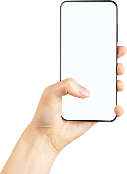 Finger clicking on phone mockup isolated on white background. Smartphone template with empty screen. Woman hand holding android